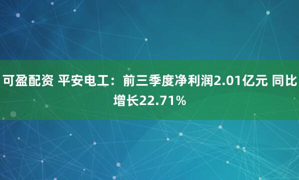可盈配资 平安电工：前三季度净利润2.01亿元 同比增长22.71%
